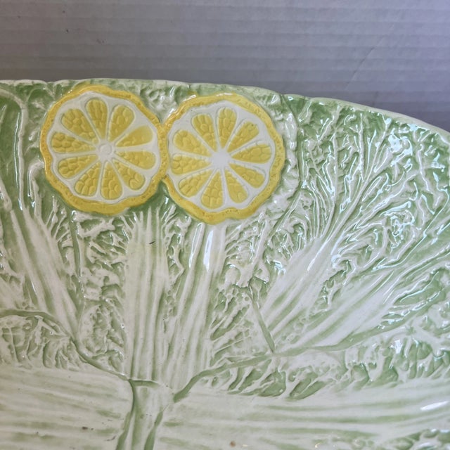 Vintage Shafford “Lemons & Cabbage” Majolica Serving Platter With Bowl For Sale In Phoenix - Image 6 of 6