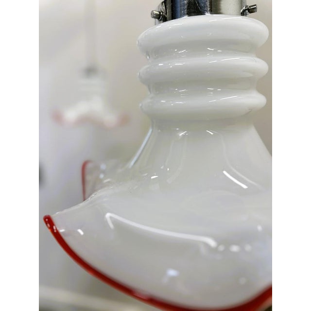 Italian Murano Glass Pendant Lamps with Red Trim, Italy, 1970s, Set of 2 For Sale - Image 9 of 12
