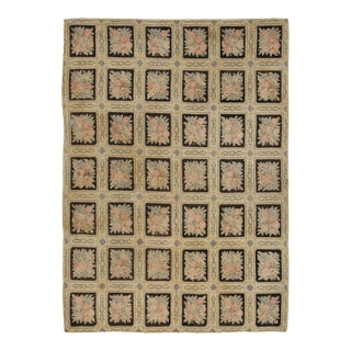 Antique Hooked Rug in Gold With Floral Garden Lattice Design - Rug & Kilim For Sale