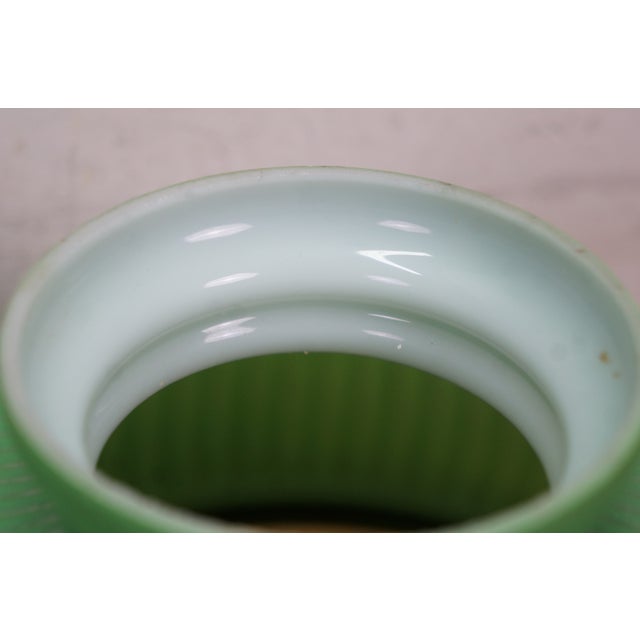 Antique Green Ribbed Glass Chandelier Oil Lamp Shades 11" - a Pair For Sale - Image 4 of 12