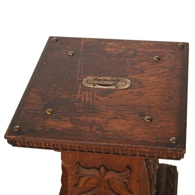 Wood Pair of Antique Rj Horner Attr. Foliate Carved Oak Sculpture Pedestals C1900 For Sale - Image 7 of 7