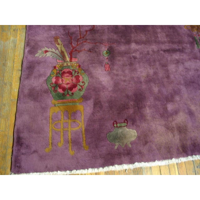 Magnificent Purple Ground Color With Delicate Detail Floral Chinese Art Deco Rug For Sale - Image 4 of 5