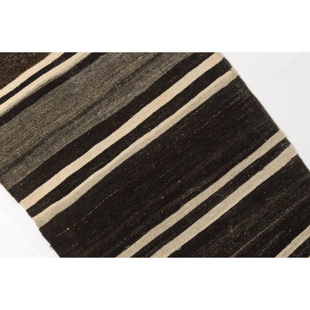 Black Anatolian Black & White Stripe Kilim Runner For Sale - Image 8 of 10
