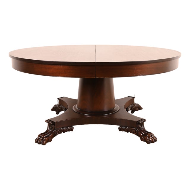 R. J. Horner Style Antique Victorian Mahogany Pedestal Extension Dining Table With Lion Paw Feet, Newly Refinished For Sale