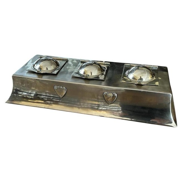 Arts & Crafts Brass Triple Inkwell attributed to C.F.A. Voysey, 1890s For Sale - Image 6 of 6