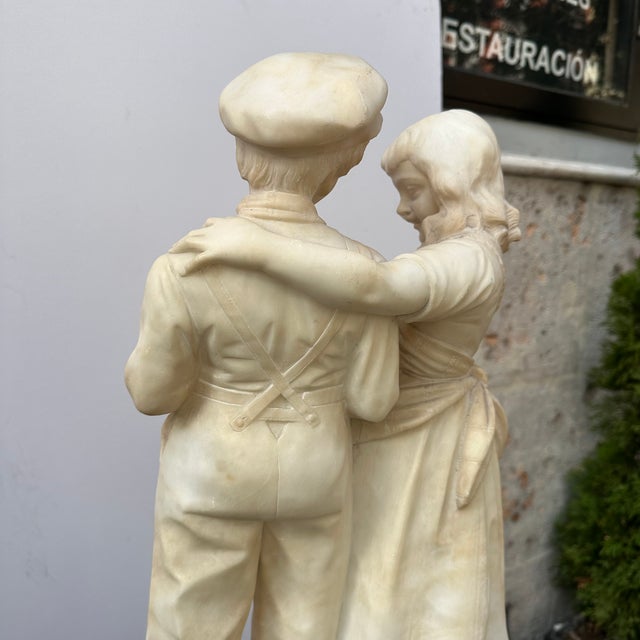 Eugenio Battiglia, Sculpture Childrens Couple, 1890s, Alabaster For Sale - Image 15 of 18