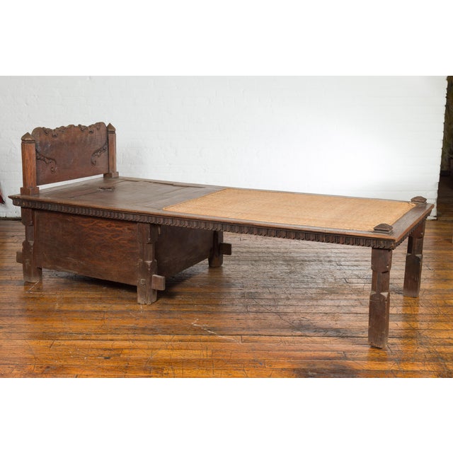 Javanese 19th Century Teak Wood Daybed with Storage and Hand Woven Rattan For Sale In New York - Image 6 of 12