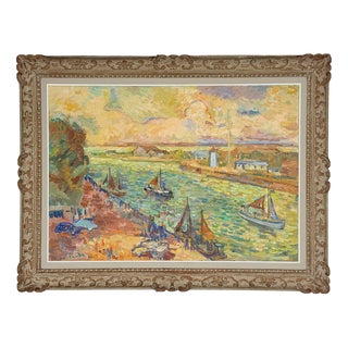 Henri Saada, The Port of Hon Fleur, ​​1976, Oil on Canvas For Sale