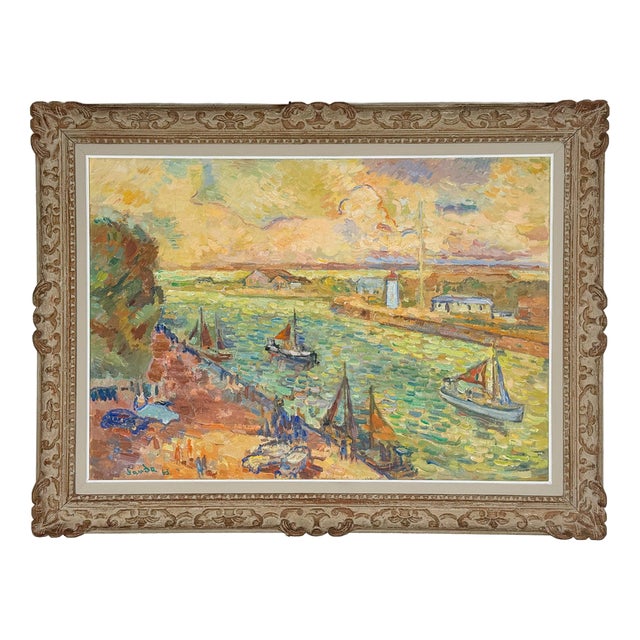 Henri Saada, The Port of Hon Fleur, ​​1976, Oil on Canvas For Sale