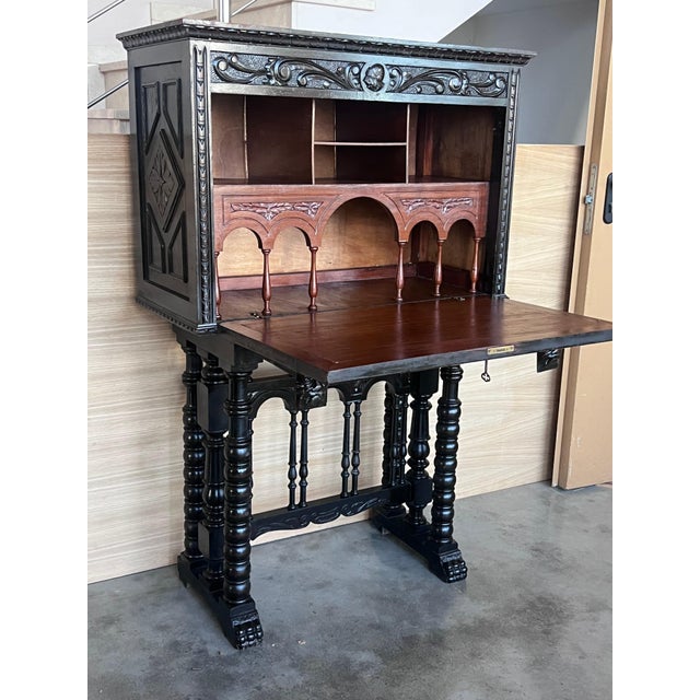 20th Century Spanish Baroque Style Cabinet on Stand, Bargueno or Varqueno For Sale - Image 4 of 18