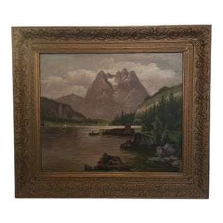 19th Century Mountain Landscape Oil Painting by Anton Pick, Framed For Sale
