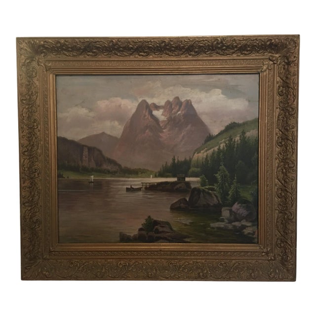19th Century Mountain Landscape Oil Painting by Anton Pick, Framed For Sale