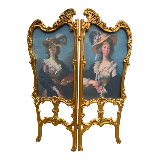 1960 French Louis XVI Gold Beech Room Divider Screen 2-Panel For Sale