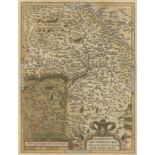 Hand-Colored Map of the Basel Region, 1578 For Sale - Image 3 of 5