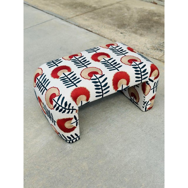 Vintage Waterfall Bench Reupholstered in Designer Fabric For Sale - Image 4 of 11