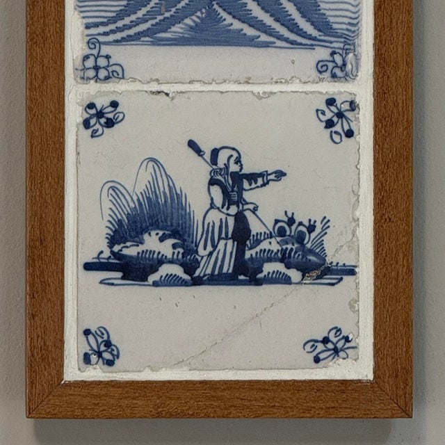 Ink Blue Framed Set of Three 18th Century Dutch Delft Blue and White Tiles For Sale - Image 8 of 14