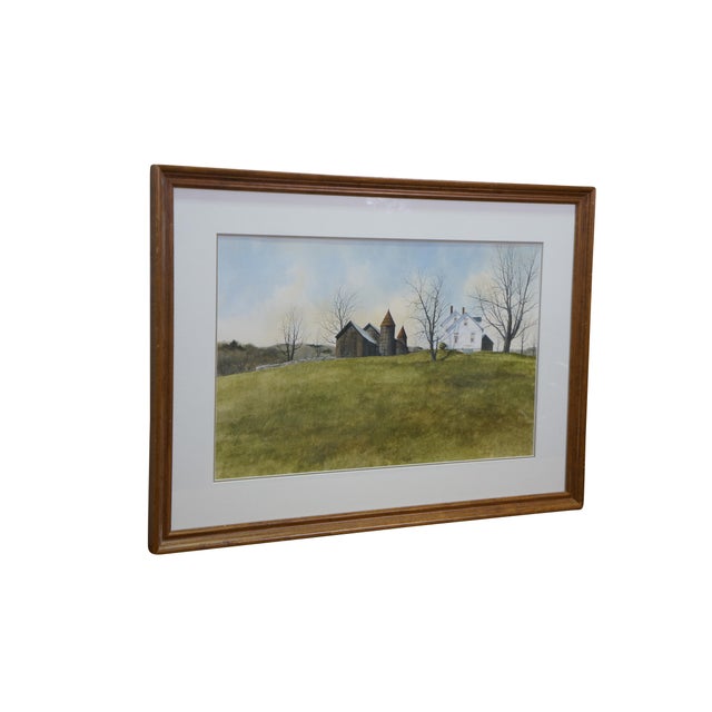 Farmhouse Thomas Puschock Farmhouse Barn Country Landscape Watercolor Painting 28" For Sale - Image 3 of 12