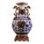 Vintage Chinese Blue and White Porcelain Vase With Gilt Bronze Dragon Handles and Elaborate Stand For Sale