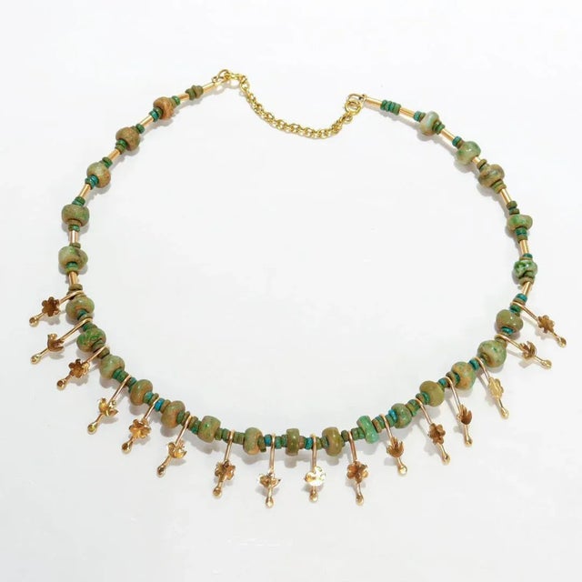 Etruscan Revival Signed Etruscan Revival Style 14k Gold & Jade Choker Necklace by Resia Schor For Sale - Image 3 of 10