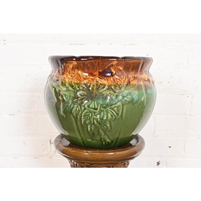 Ceramic Roseville Pottery Glazed Ceramic Jardiniere With Pedestal Stand, Circa 1940s For Sale - Image 7 of 12