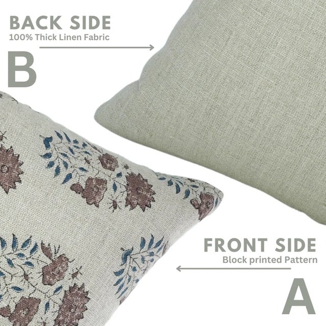 Fabdivine Block Printed Cushion Cover 14x14 Inch Thick Linen-Mayra For Sale - Image 4 of 5