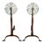 Pr. Brass Filigree Medallion Wrought Iron Base Andirons Att. To Virginia Metal Crafters For Sale