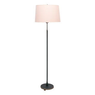 Green Leather Rapt Floor Lamp with Shade attributed to Jacques Adnet, France, 1950s For Sale