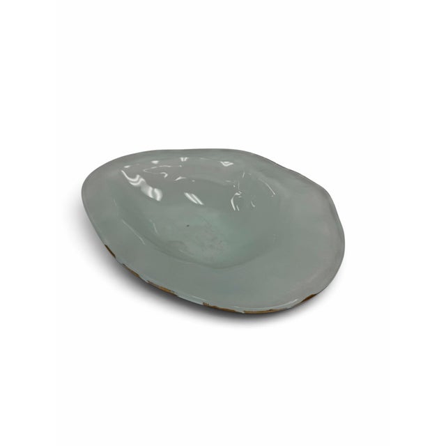 Contemporary Signed 1991 Studio Art Glass Freeform Frosted Sage Green Centerpiece Bowl For Sale - Image 3 of 8