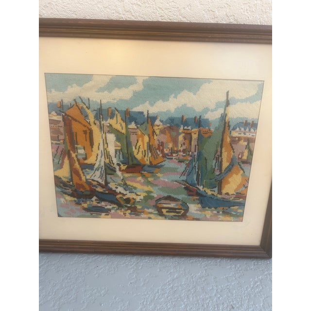 Abstract Vintage Hand Made Needlepoint Sailboat Picture For Sale - Image 3 of 6