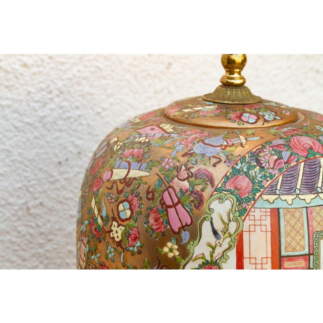 Large Pavillion Court Famille Rose Lamp For Sale In Los Angeles - Image 6 of 10