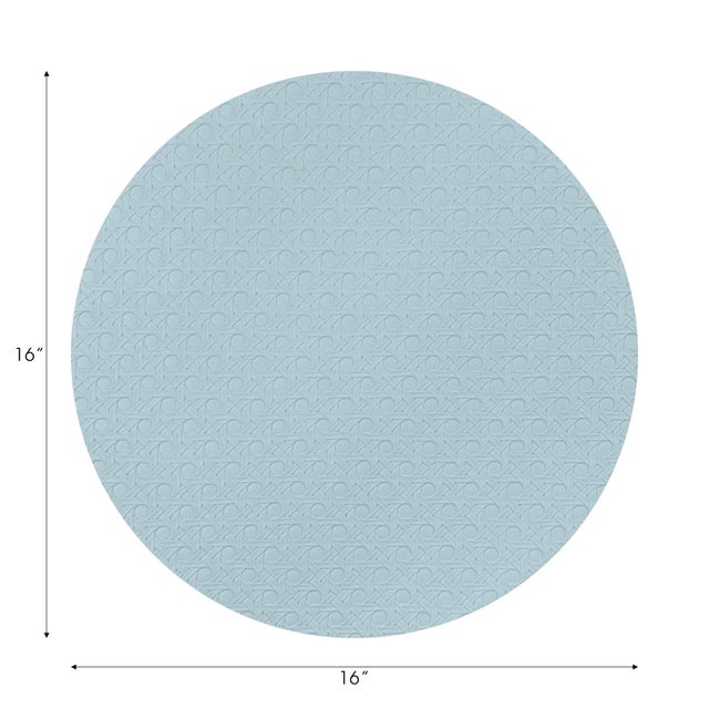 Contemporary Solid Bluebell Vegan Leather Round Cane Placemat, Set of 4 For Sale - Image 3 of 5