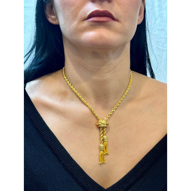 14k Solid Yellow Gold Adjustable Rope Lariat Slider Stopper Chain Y Necklace 53G For Sale - Image 14 of 18