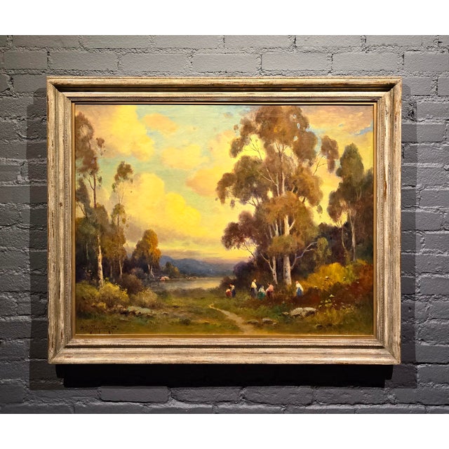 American Alexis Matthew Podchernikoff "Picnic by the Pond" Santa Barbara Sunset - Monumental 1920s Oil Painting For Sale - Image 3 of 13