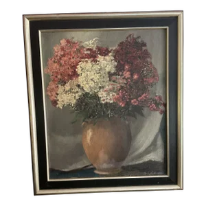 Vintage European School Hydrangeas Bouquet Still Life Oil Painting, Framed