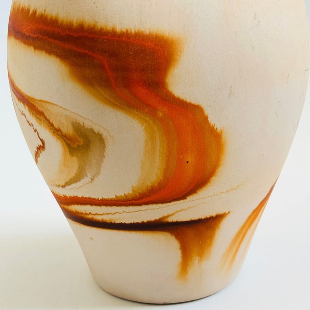 Large Vintage Nemadji Pottery Wedding Vase - Orange and Brown Matte Swirl Glaze For Sale - Image 10 of 12