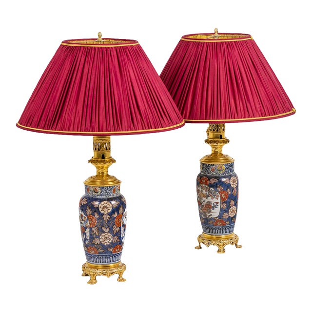 Table Lamps in Imari Porcelain and Gilt Bronze, 1880s For Sale