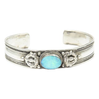 Late 20th Century Opal Sterling Silver Cuff Bracelet For Sale