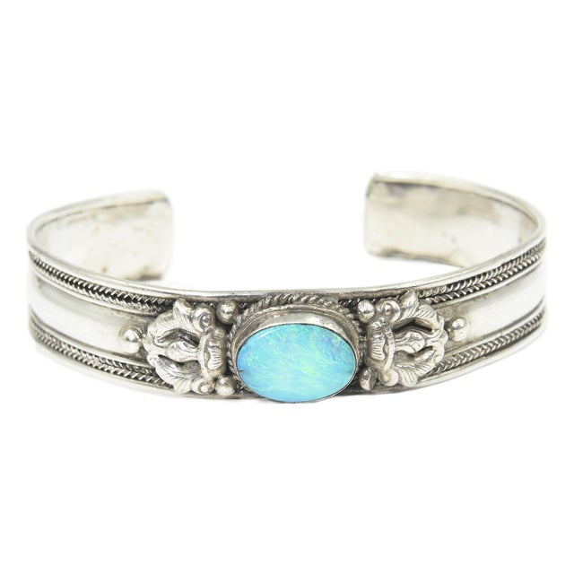 Late 20th Century Opal Sterling Silver Cuff Bracelet For Sale