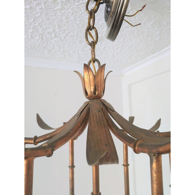 Chinoiserie Vintage Chinoiserie Faux Bamboo Brass Pagoda Hanging Light For Sale - Image 3 of 6