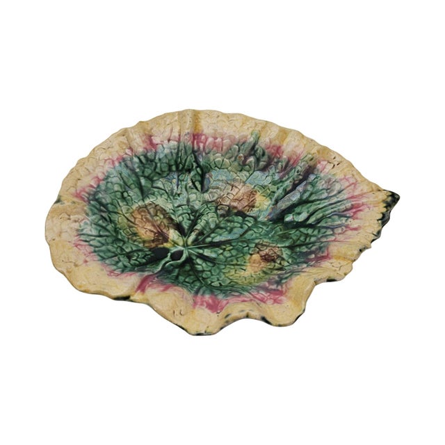 Ceramic Griffin Smith & Hill Etruscan Majolica Begonia Leaf Plate 9.25" For Sale - Image 7 of 14