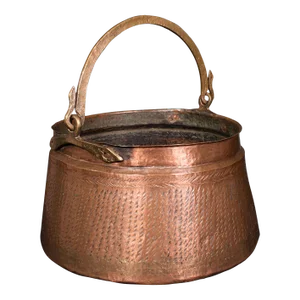 1850s Victorian Antique Fireside Fuel Basket, Indian, Copper, Bronze, Pan, Coal, Logs