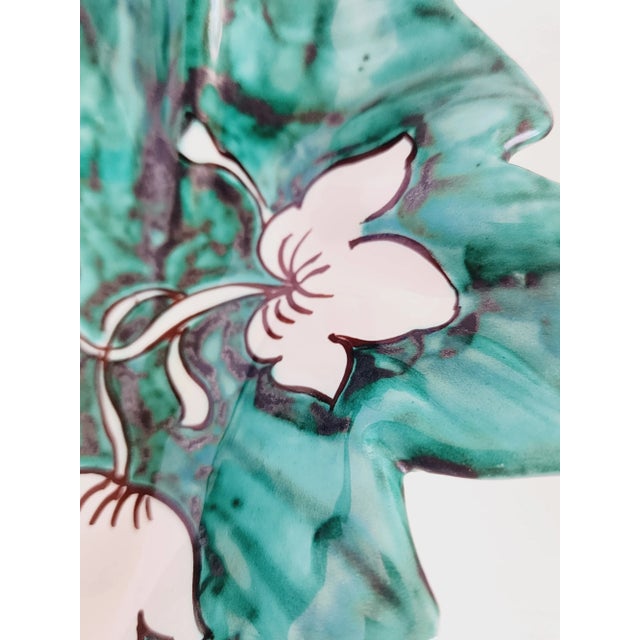 Ceramic Vintage Italian Handpainted Ceramic Leaf Dishes-A Pair For Sale - Image 7 of 12