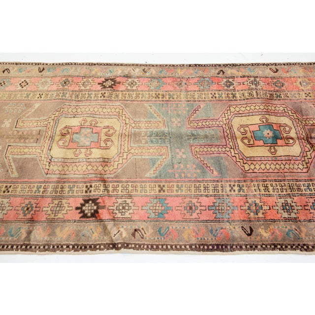 1960s Light Brown Vintage Heriz Wool Rug With a Tribal Pattern in Peach Color For Sale - Image 5 of 11