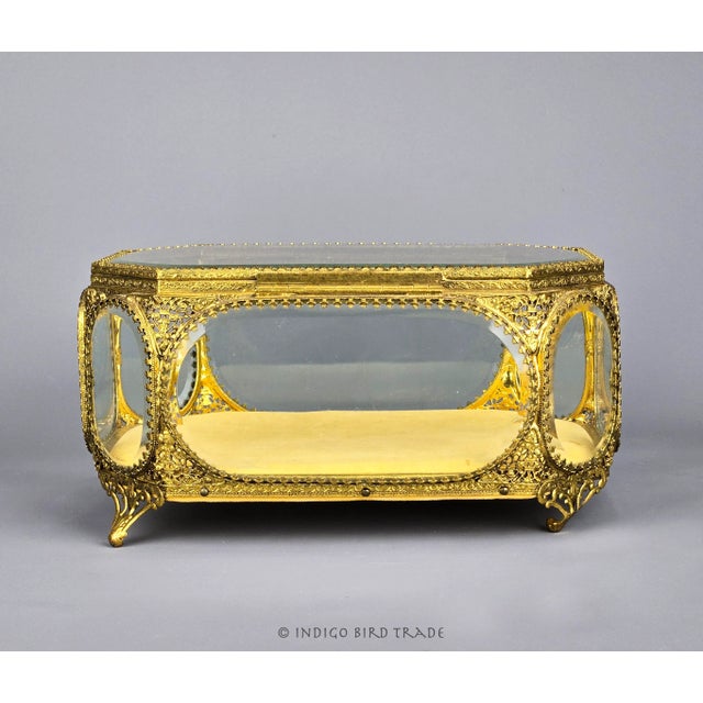 Large Antique French Ormolu Beveled Glass Jewelry Casket or Dresser Box For Sale - Image 9 of 12