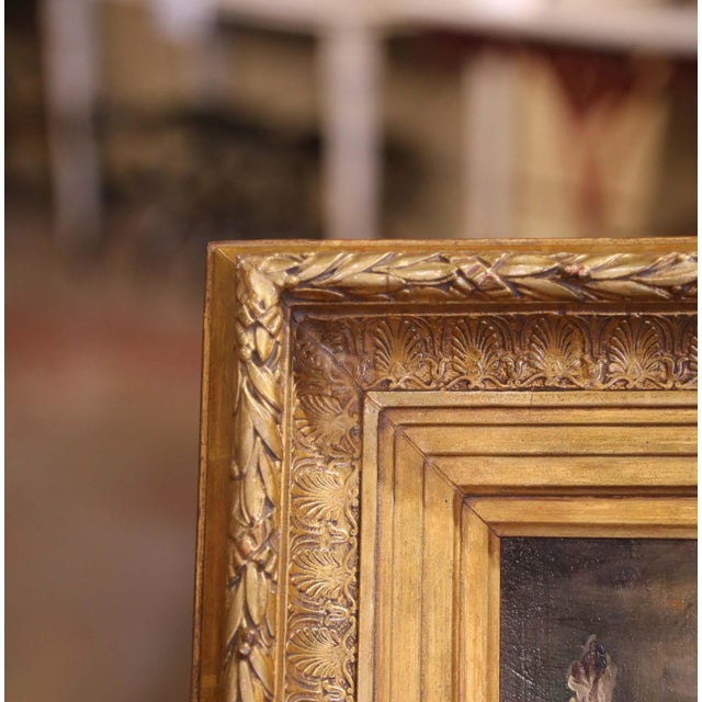 19th Century Oil on Board Chicken Painting in Gilt Frame Signed E. Coppenolle For Sale In Dallas - Image 6 of 8