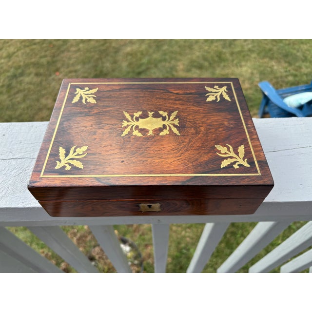Wood 19th C. English Walnut Box With Brass Inlay and Fine Paper Lining For Sale - Image 7 of 10
