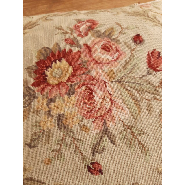 Floral Roses Needlepoint Tassel Pillow Shabby Chic For Sale In Fayetteville, AR - Image 6 of 6