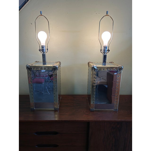 Metal Pair of 1970s Raymor Chrome + Brass Table Lamps For Sale - Image 7 of 10