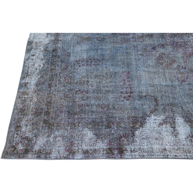 Vintage Persian Overdyed Handmade Medallion Blue Wool Rug For Sale - Image 4 of 11
