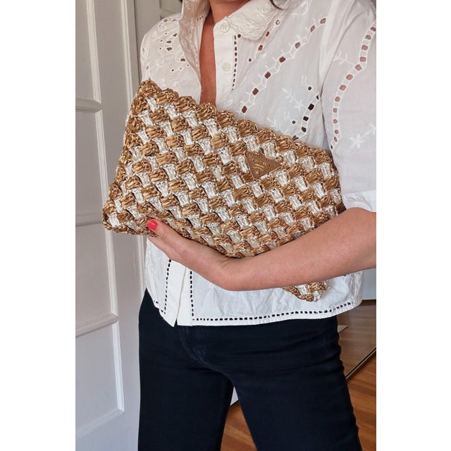 Postmodern Vintage Prada Raffia Clutch For Sale - Image 3 of 10